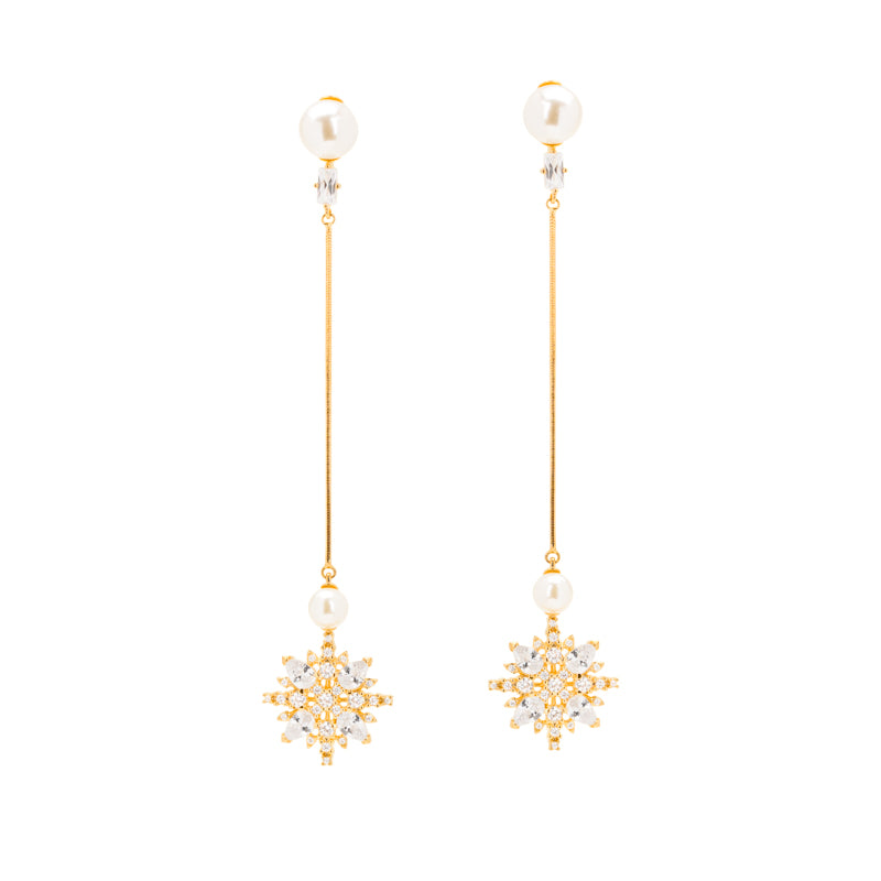 Pearls and snowflake drop earrings