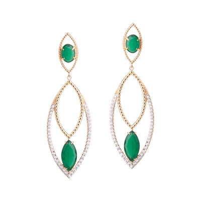 Green crystals and zirconia drop earrings