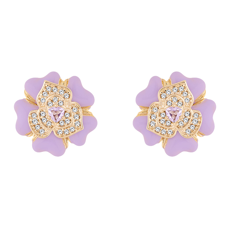 Enamel and CZ encrusted flower earrings