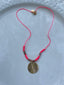 Goa - Neon pink necklace with gold sun medal