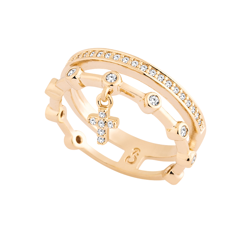 Pave cross pendant ring