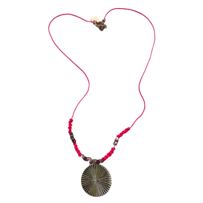 Goa - Neon pink necklace and bracelet with gold sun medal